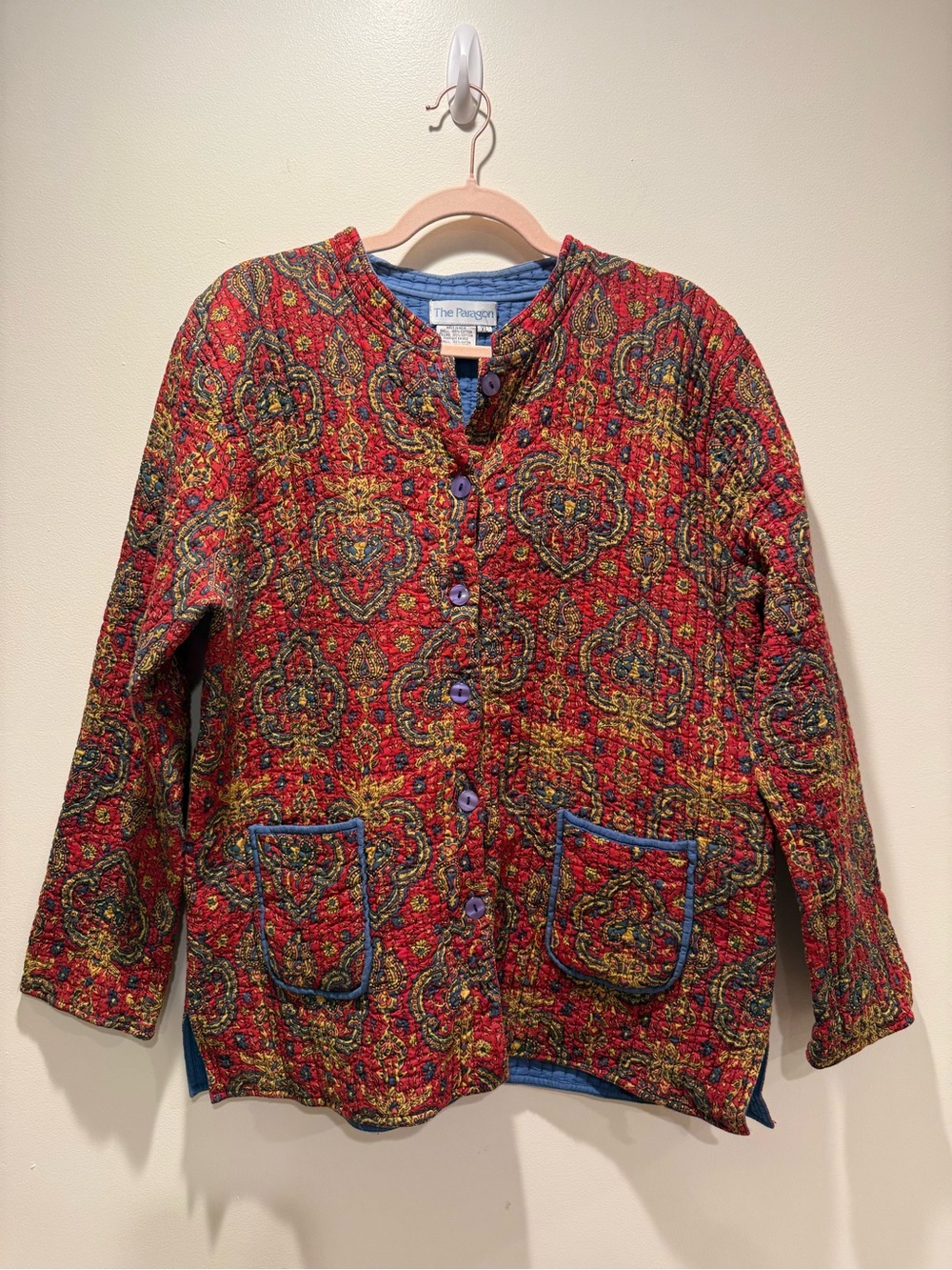 PARAGON Vintage Quilted Cotton Jacket XL – Red Paisley & Blue Reversible-Style
